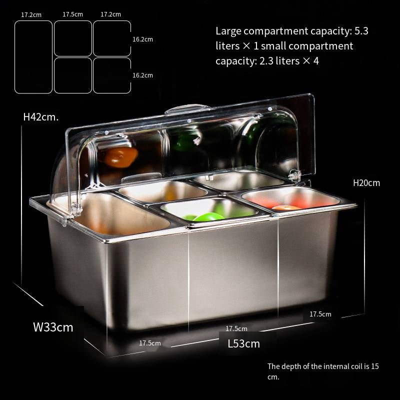 Stainless steel insulated dinner plates with ice fruit trays, with lids, buffet display trays, food stalls for cold dishes, fresh-keeping boxes in five sizes with different capacities, all available for selection.