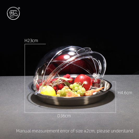 Stainless steel basin for cold dishes, display plate with lid, cold dish and braised dish basin, food-grade supermarket cooking basin, thickened buffet fruit and pastry plate with lid, mosquito-proof