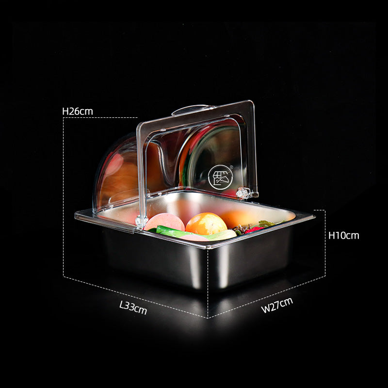 1/2 portion stainless steel covered display plate cold dish plate cooked food pickled meat tray with cover rectangular street stall plate