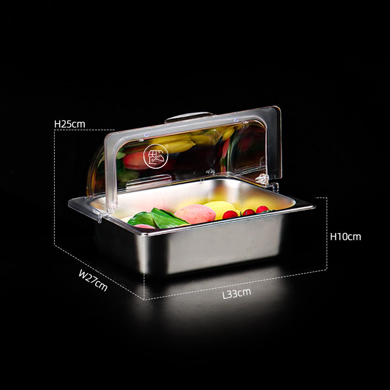 1/2 portion stainless steel covered display plate cold dish plate cooked food pickled meat tray with cover rectangular street stall plate