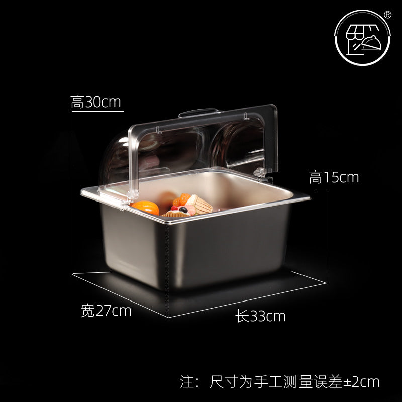 1/2 portion stainless steel covered display plate cold dish plate cooked food pickled meat tray with cover rectangular street stall plate