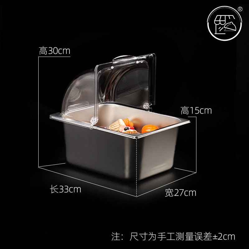 1/2 portion stainless steel covered display plate cold dish plate cooked food pickled meat tray with cover rectangular street stall plate