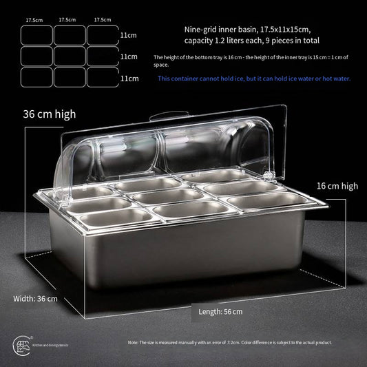 Large size ice box with nine compartments for fresh-keeping, heats water and keeps warm with lid to preventdust and mosquitoes