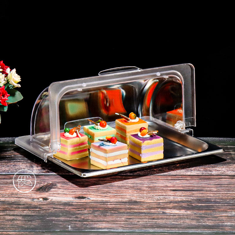 1/2 portion stainless steel covered display plate cold dish plate cooked food pickled meat tray with cover rectangular street stall plate