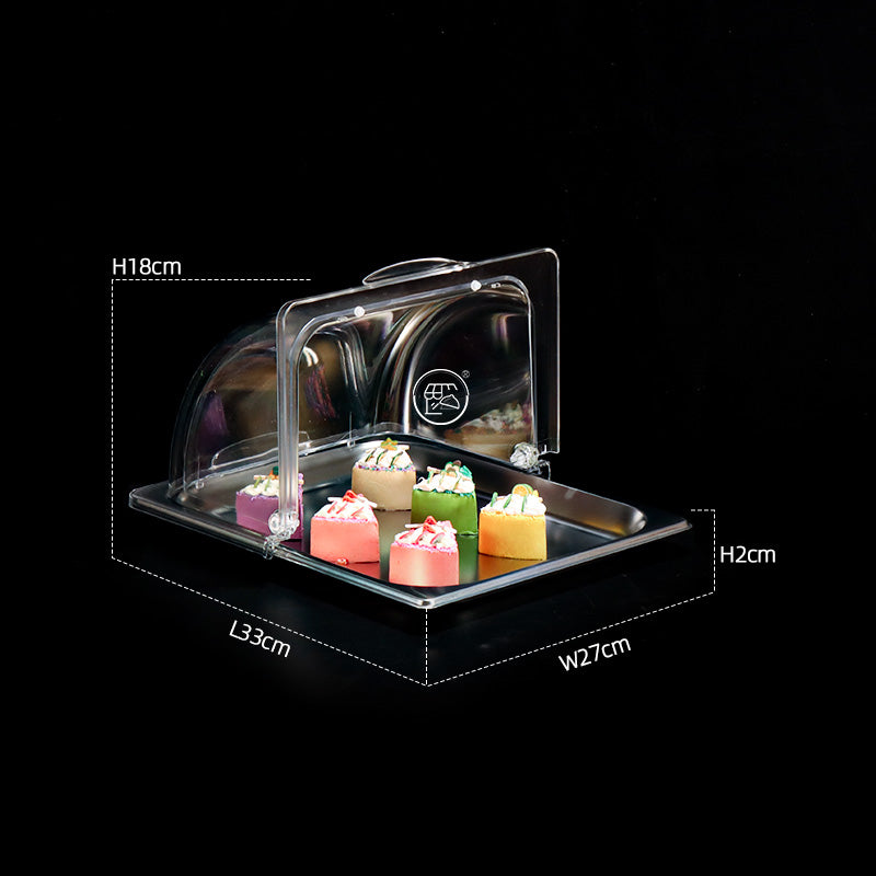 1/2 portion stainless steel covered display plate cold dish plate cooked food pickled meat tray with cover rectangular street stall plate