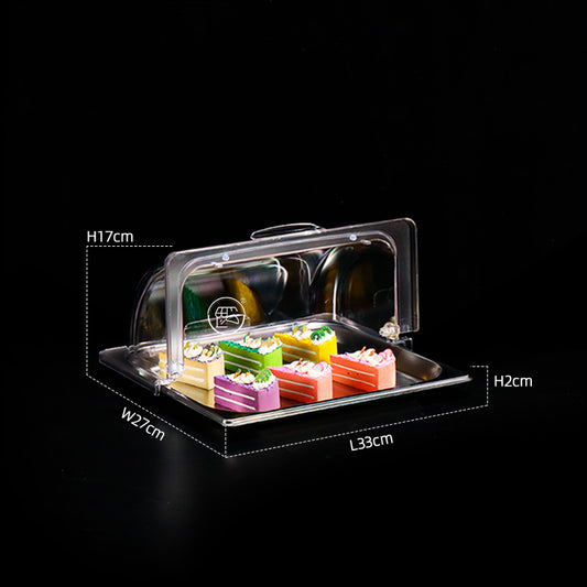 1/2 portion stainless steel covered display plate cold dish plate cooked food pickled meat tray with cover rectangular street stall plate