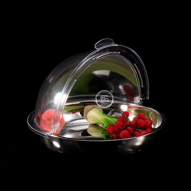 Stainless steel basin for cold dishes, display plate with lid, cold dish and braised dish basin, food-grade supermarket cooking basin, thickened buffet fruit and pastry plate with lid, mosquito-proof