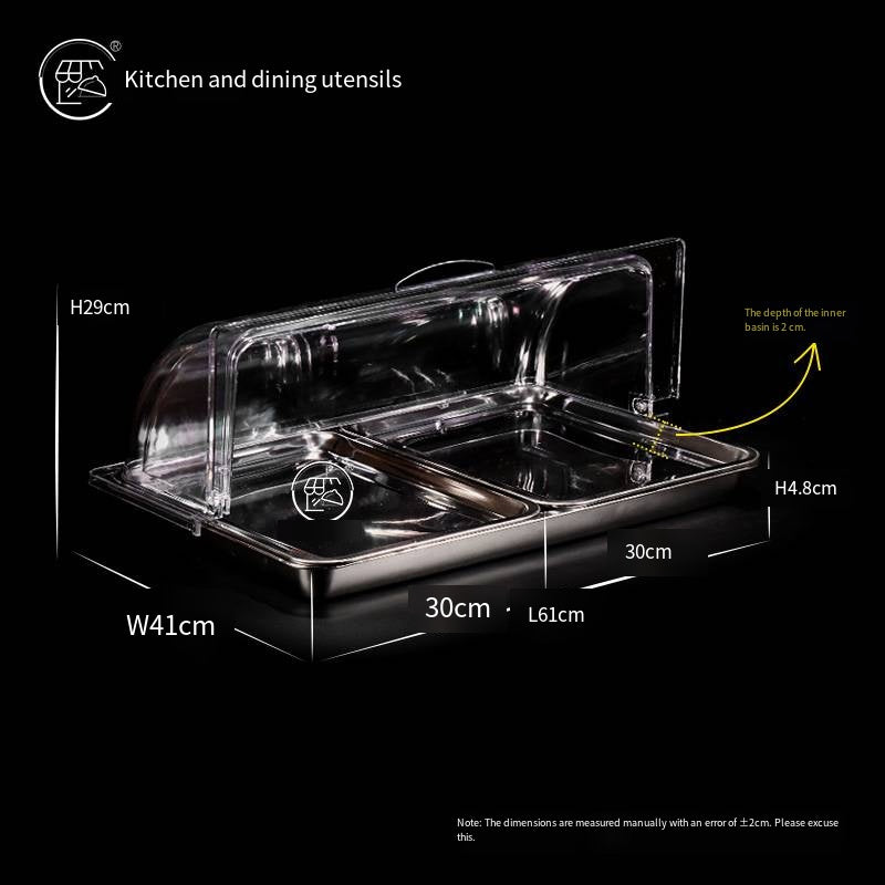 Stainless steel square basin, rectangular flat bottom pan, deep fry pan, pickled food pan, draining pan, buffet serving dish, with lid