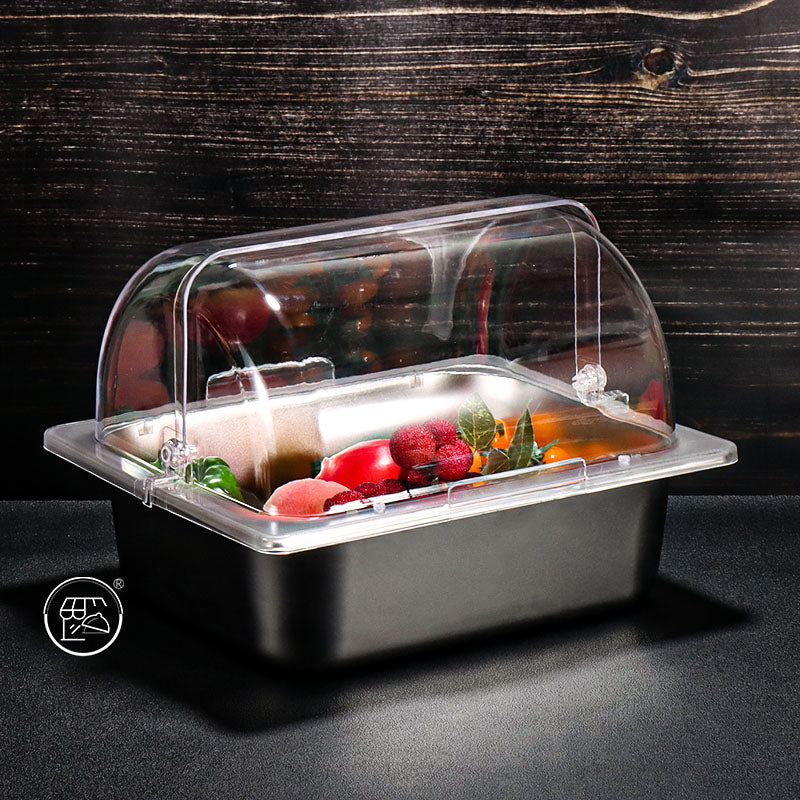 1/2 portion stainless steel covered display plate cold dish plate cooked food pickled meat tray with cover rectangular street stall plate