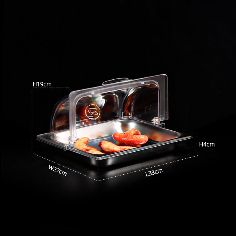 1/2 portion stainless steel covered display plate cold dish plate cooked food pickled meat tray with cover rectangular street stall plate
