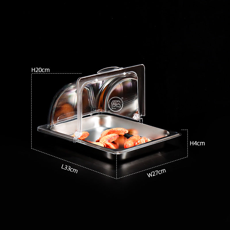 1/2 portion stainless steel covered display plate cold dish plate cooked food pickled meat tray with cover rectangular street stall plate