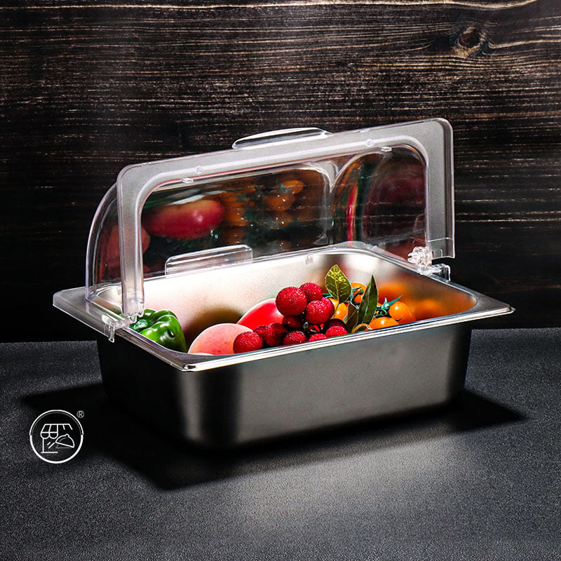 1/2 portion stainless steel covered display plate cold dish plate cooked food pickled meat tray with cover rectangular street stall plate