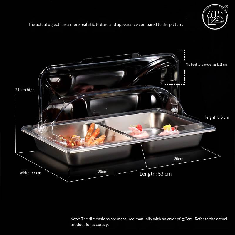 Single-piece double-compartment stainless steel basin with lid, including a Chinese and Western food dish, a food-grade rectangular lided plate, a cafeteria insulated container, and a set of basins.