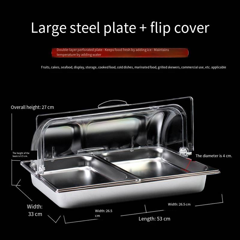 Stainless steel square basin, rectangular flat bottom pan, deep fry pan, pickled food pan, draining pan, buffet serving dish, with lid