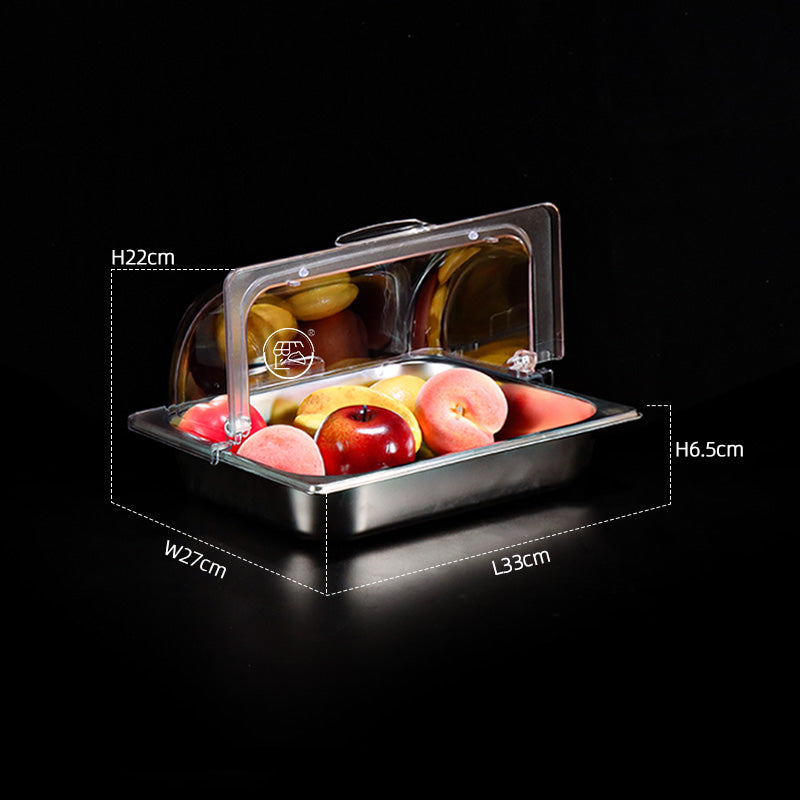 1/2 portion stainless steel covered display plate cold dish plate cooked food pickled meat tray with cover rectangular street stall plate