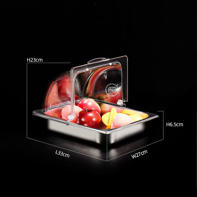 1/2 portion stainless steel covered display plate cold dish plate cooked food pickled meat tray with cover rectangular street stall plate