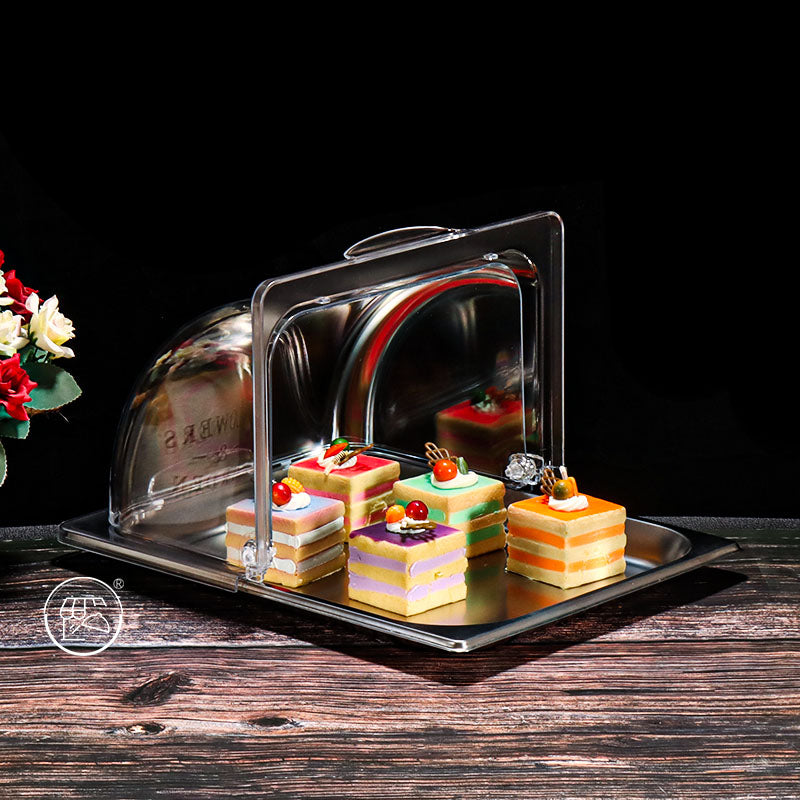 1/2 portion stainless steel covered display plate cold dish plate cooked food pickled meat tray with cover rectangular street stall plate