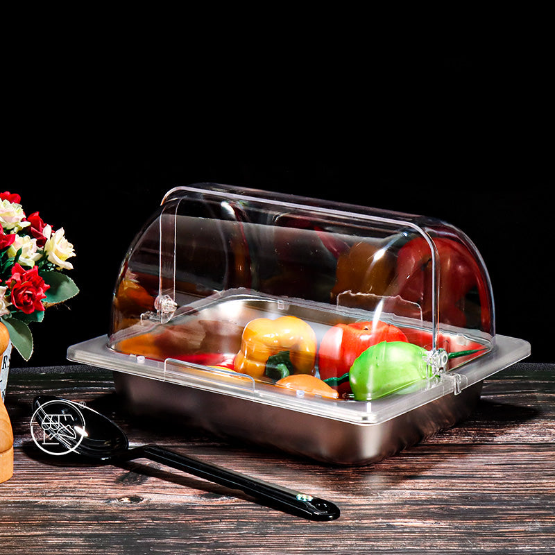 1/2 portion stainless steel covered display plate cold dish plate cooked food pickled meat tray with cover rectangular street stall plate