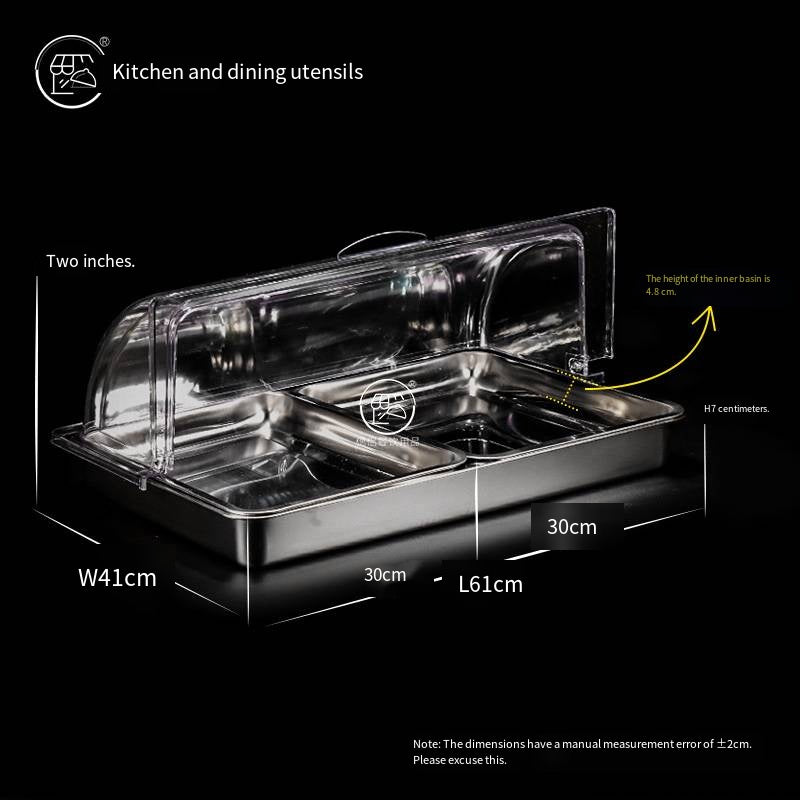 Stainless steel square basin, rectangular flat bottom pan, deep fry pan, pickled food pan, draining pan, buffet serving dish, with lid