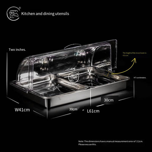 Stainless steel square basin, rectangular flat bottom pan, deep fry pan, pickled food pan, draining pan, buffet serving dish, with lid