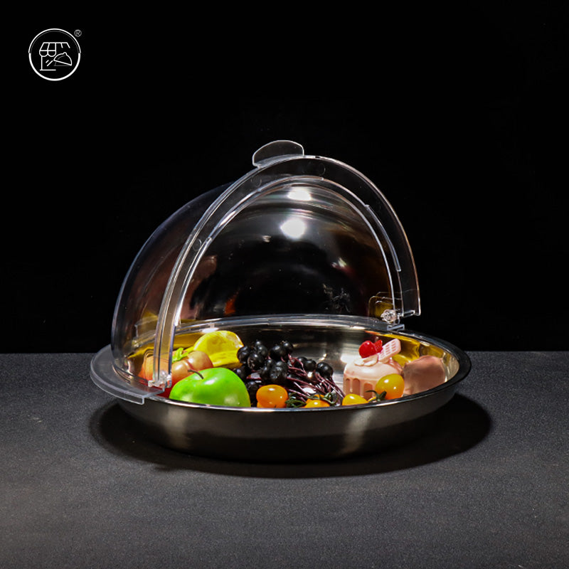 Stainless steel basin for cold dishes, display plate with lid, cold dish and braised dish basin, food-grade supermarket cooking basin, thickened buffet fruit and pastry plate with lid, mosquito-proof