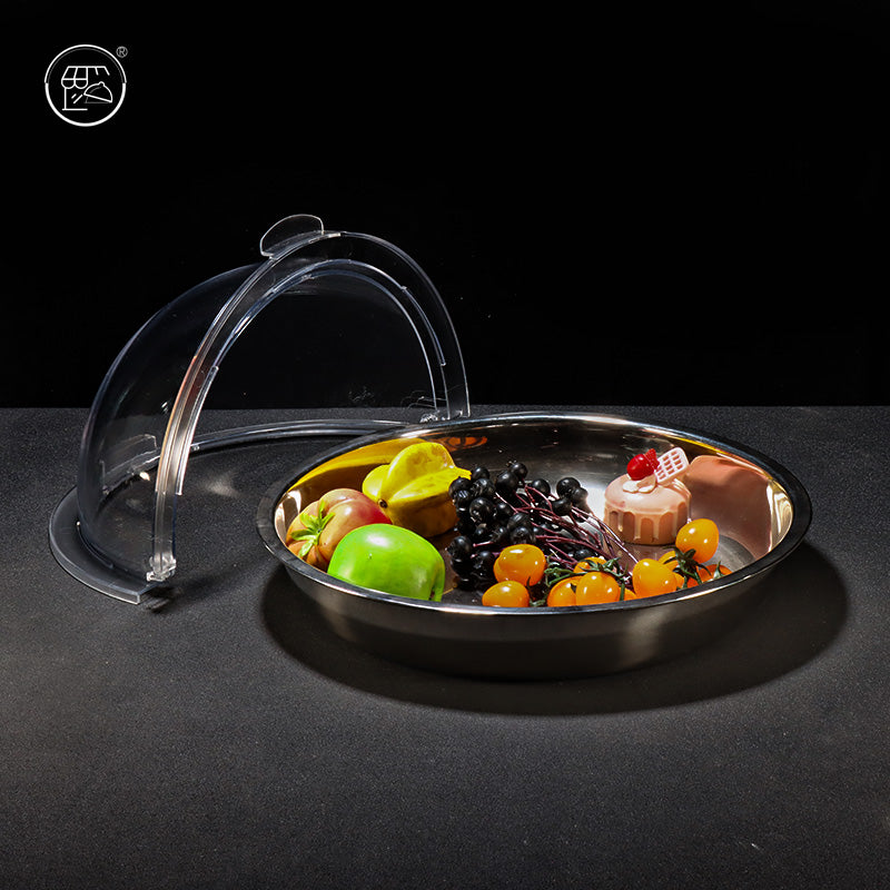 Stainless steel basin for cold dishes, display plate with lid, cold dish and braised dish basin, food-grade supermarket cooking basin, thickened buffet fruit and pastry plate with lid, mosquito-proof