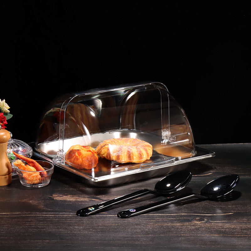 Two-thirds of a portion of flowerpots Stainless steel commercial hot pot buffet with lid, halal food display plate, food-grade tray, cooked food, cold dishes, fruits.